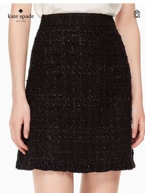 Kate Spade Black Textured Tweed A-Line Skirt
